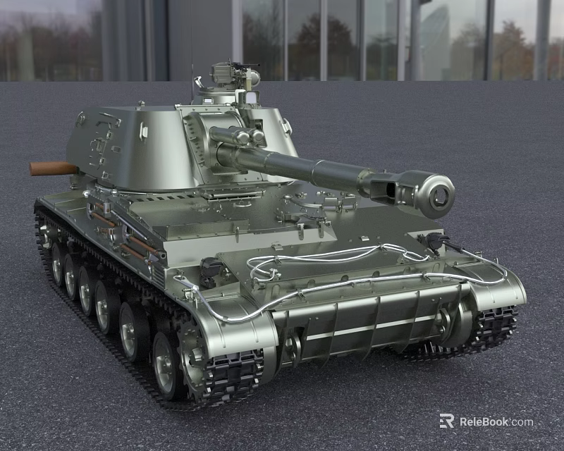 Silver Gray Military Tank Model With Turret Cannon And Tracks 3d model 