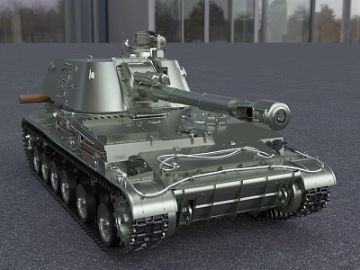 Silver Gray Military Tank Model With Turret Cannon And Tracks 3d model