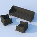 Dark Brown Woven Rattan Sofa Set With Modern Design For Living Room