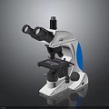 Laboratory Binocular Microscope With White Blue Body And Black Base Stage 3d model