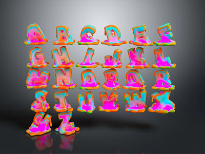 Colorful A-Z Alphabet Letters Decorative Ornament Set with Glossy Gradient Colors for Home 3d model