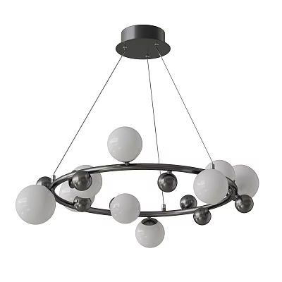 Modern Circular Chandelier With White And Black Glass Balls On Metal Ring Structure 3d model