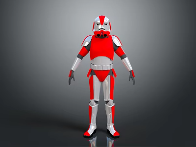 Red and White Armored Sci Fi Character With Helmet and 3D Model Design 3d model