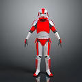 Red and White Armored Sci Fi Character With Helmet and 3D Model Design 3d model