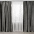 Gray Curtains With White Sheer Panels For Window In Modern Indoor Home