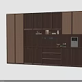 Modern Wooden Wine Cabinet With Rattan Grille Lighting Drawers And Built in Appliance