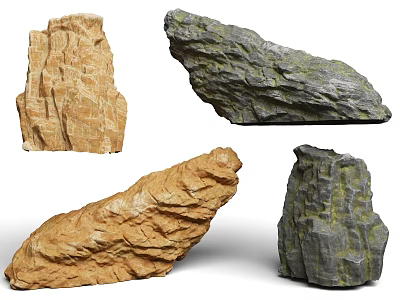Natural Stone and Wood Pieces Showcasing Diverse Textures and Natural Shapes 3d model