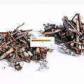 Stone and Wood Construction Debris Pile with Mixed Scrap and Rusted Metal