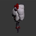 Cartoon Character with White Twin Tails Red Horns and Eyes in Dark Outfit Red Shoes