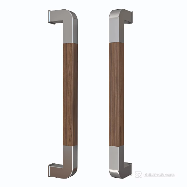 Modern Door Handle Design With Wooden Grip And Sleek Metal Frame Structure 3d model 