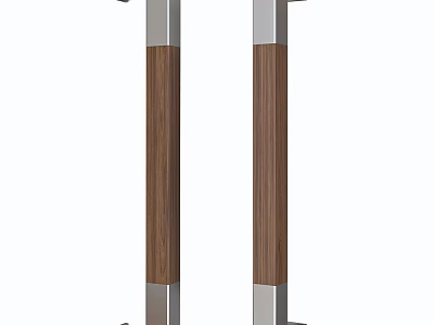 Modern Door Handle Design With Wooden Grip And Sleek Metal Frame Structure 3d model
