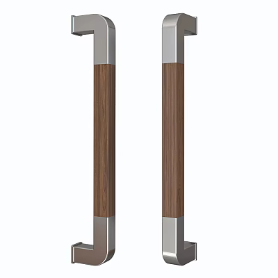 Modern Door Handle Design With Wooden Grip And Sleek Metal Frame Structure 3d model