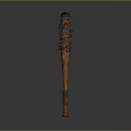 Decorative Wooden Ceremonial Staff With Intricate Top Stacked Design And Brown Finish