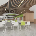 School Cafeteria Modern Interior Design With Circular Lights And Chairs 3d model