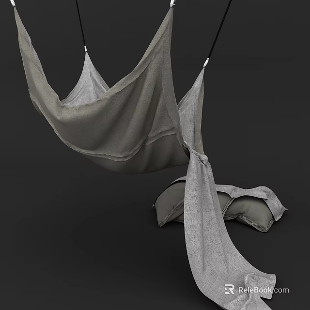 Hanging Indoor Outdoor Gray Fabric Hammock With Soft Pillows For Relaxation 3d model 