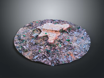 Wooden Stone Decorative Structure on Circular Surface with Colorful Gravel and Green Particles 3d model