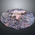 Wooden Stone Decorative Structure on Circular Surface with Colorful Gravel and Green Particles