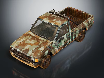 Camouflage Vintage Pickup Truck With Rugged Exterior And Military Style Design 3d model
