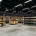Well Lit Supermarket Department Store With Spacious Aisles And Stocked Grocery Shelves