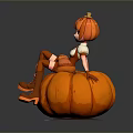 Woman With Orange Hair Sitting On Large Orange Pumpkin In White And Orange Outfit