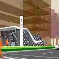 Urban Bus Station With Street Vehicles Pedestrian Crosswalk And Trees