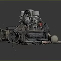 Vintage Metal Car Engine Components With Dual Cylindrical Parts And Circular Grille