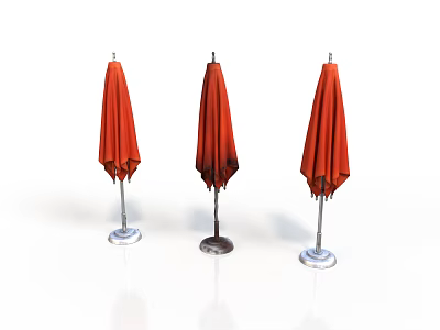 Red Outdoor Umbrellas With Three Distinct Base Colors On White Background 3d model