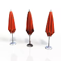 Red Outdoor Umbrellas With Three Distinct Base Colors On White Background