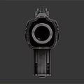 Futuristic Sci Fi Weapon With Metallic Black Body And Orange Warning Signs