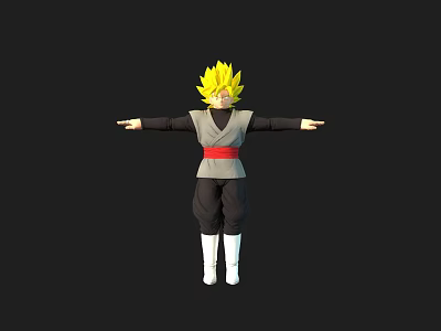 Anime Style Game Movie Character With Yellow Spiky Hair Gray Outfit Red Sash White Boots 3d model