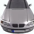 Silver Sedan Car Front View With Headlights Grille And License Plate
