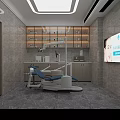 Modern Dental Treatment Room With Pink Chair Blue Ceiling Light And Bear Decoration