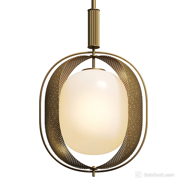 Modern Ceiling Light With Metal Frame And Milky White Shade 3d model 
