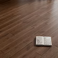 Dark Brown Polished Wooden Floor with Natural Grain and Open Book in Home Interior