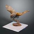Eagle Sculpture With Spreading Wings In Dynamic Display Pose On Wooden Base 3d model