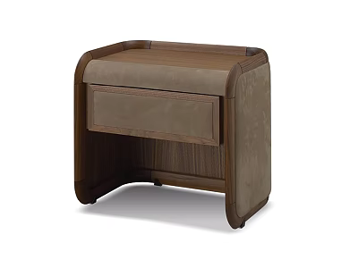 Modern Walnut Side Table With Fabric Drawer And Sleek Wooden Frame Design 3d model