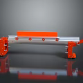 Orange And Silver Mechanical Device With Long Metal Bar Structure And Orange Components