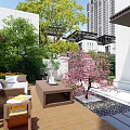Modern Residential Entrance Garden Landscape With Greenery And High Rise Buildings