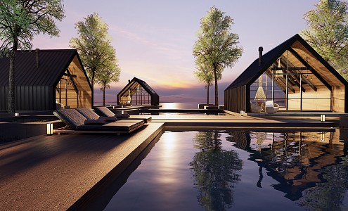 Modern wooden house architecture 3d model