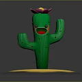 Cartoon Cactus With Pink Flower On Head Happy Expression Yellow Sand Under