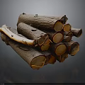 Natural Stacked Wooden Logs With Cut Ends And Brown Orange Texture