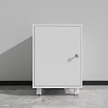 White Lockable Storage Cabinet with Wheels Against Gray Wall Modern Design 3d model