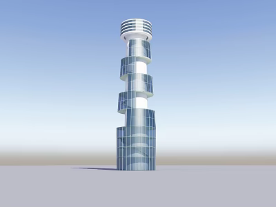 Modern Tower With Spiral Structure Glass Facade And Round Top Against Blue Sky 3d model