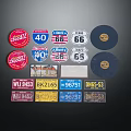 Vintage License Plates And Route 40 66 Signs With Retro Brand Logos