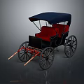 Vintage Horse Carriage With Dark Blue Canopy Red Seats Black Body And Large Wheels