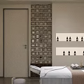 Modern SPA Sauna Room With Massage Bed White Bathrobe Soft Lighting And Macramé Decor