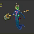 Enchanted Mermaid Fantasy Game Character With Horns Glowing Staff And Blue Green Tail