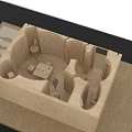 Wooden Exhibition Booth Ornaments Architectural Model With Compartments Shelves And Small Furniture