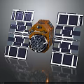 Advanced Orbital Spacecraft Design With Orange Body And Blue Solar Panels