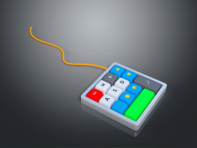 Mini Computer Keyboard With Colorful Keys And Yellow USB Cable 3d model
